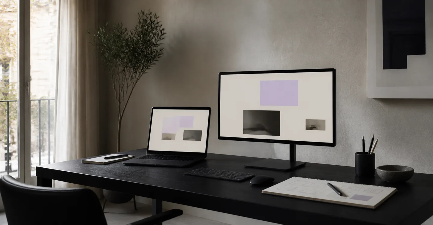 Laptop and monitor used to define a bespoke website structure