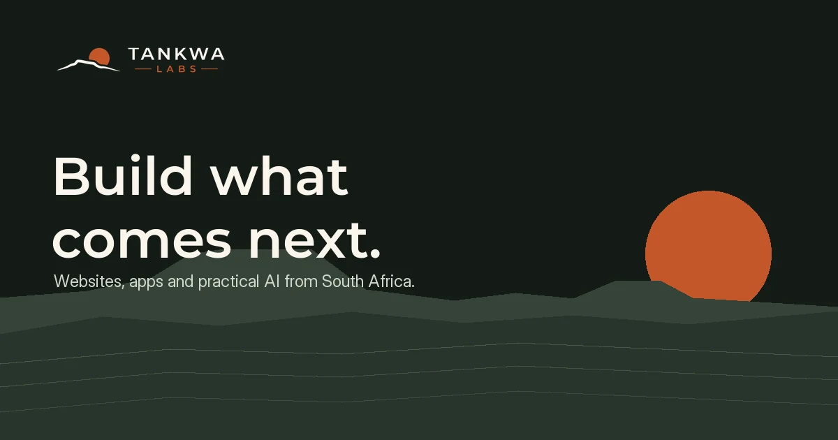 Identidad de Tankwa Labs sobre un paisaje del Karoo, con el lema «Build what comes next»
